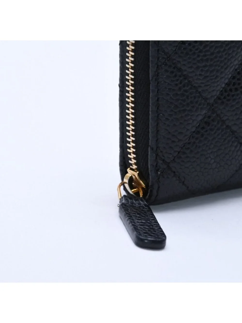Chanel Classic Zip Coin Purse Quilted Caviar Leather Stand Black Wallet Card